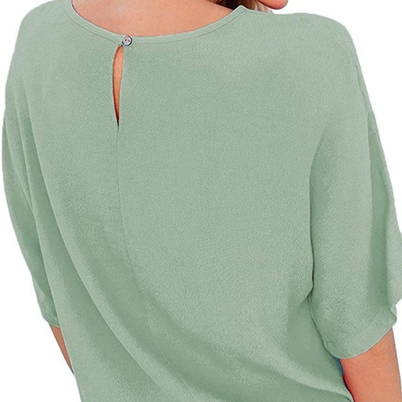 Casual Half Sleeve Knot Tie Front Round Neck Top - Picture 3 of 3